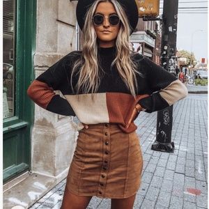 NWT Color Block Fall Sweater Black Tan Cream